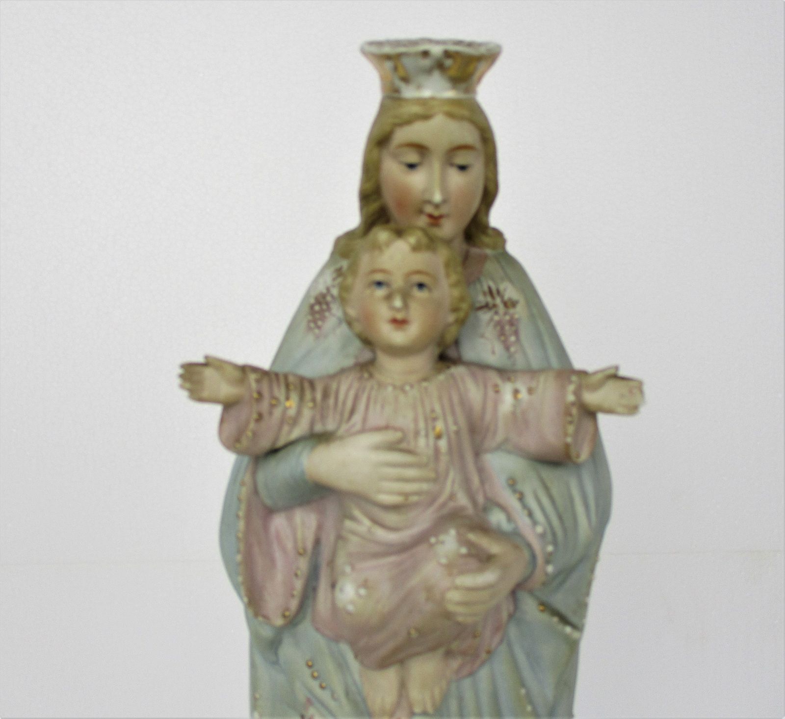 Antique Porcelain Bisque Statue Virgin Mary Our Lady Madonna Infant Child Baby B photo furniture