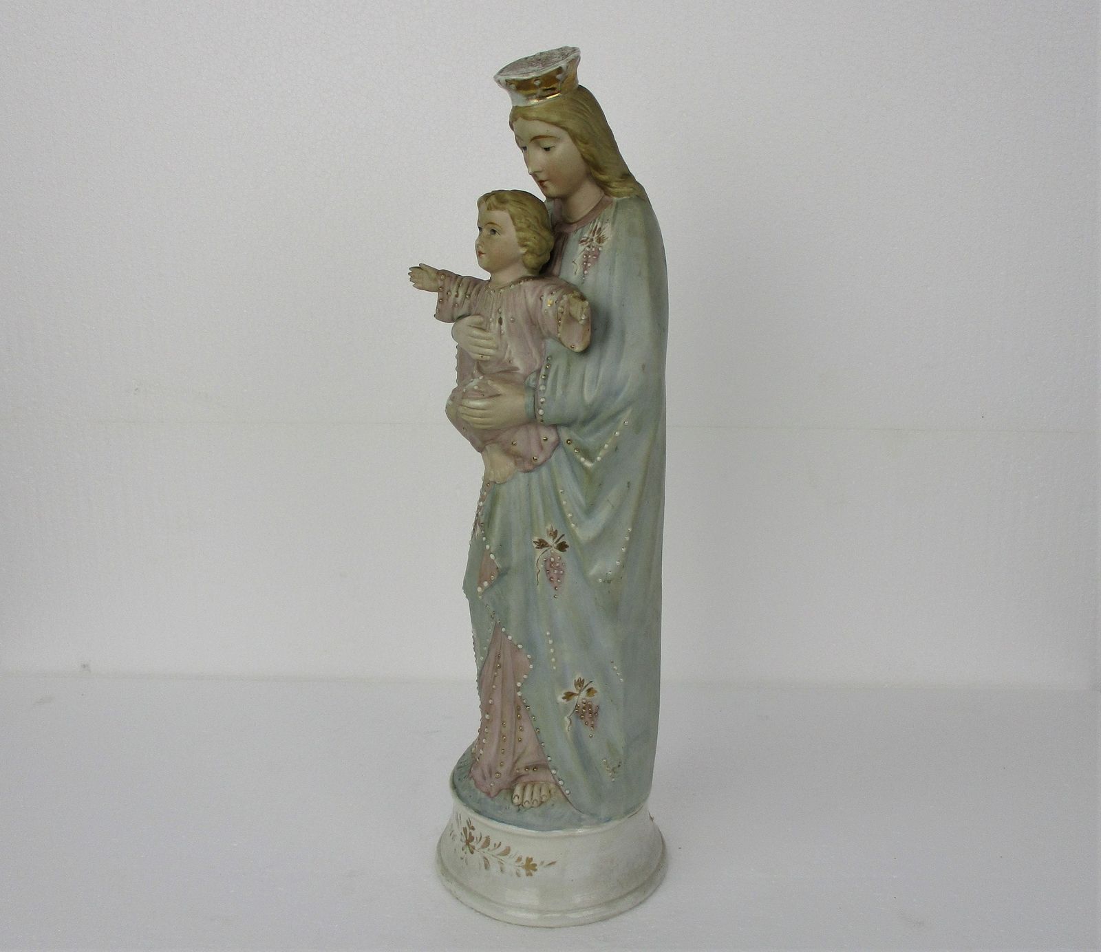 Antique Porcelain Bisque Statue Virgin Mary Our Lady Madonna Infant Child Baby B photo Art