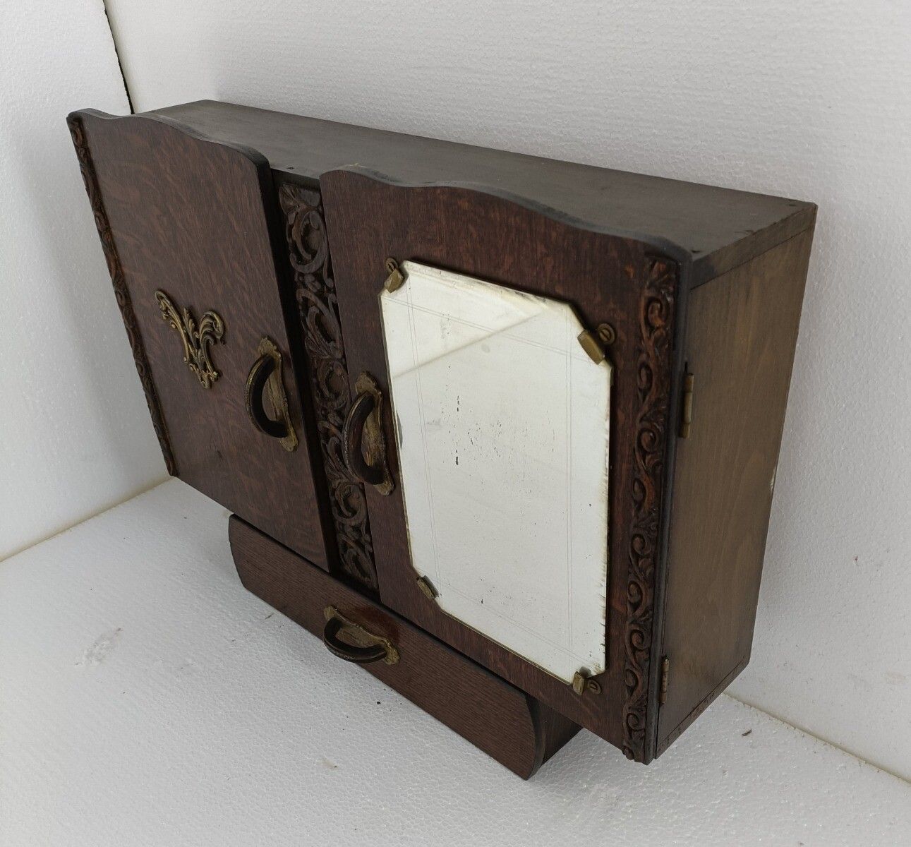 Art Deco Double Antique Medicine Apothecary Cabinet Brass Trim Kitchen Bathroom photo furniture