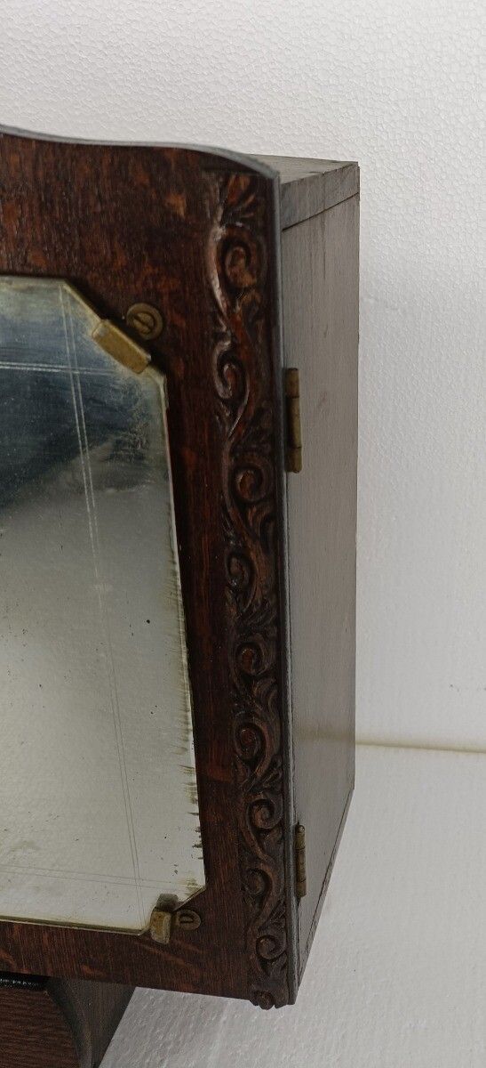 Art Deco Double Antique Medicine Apothecary Cabinet Brass Trim Kitchen Bathroom photo vinterior