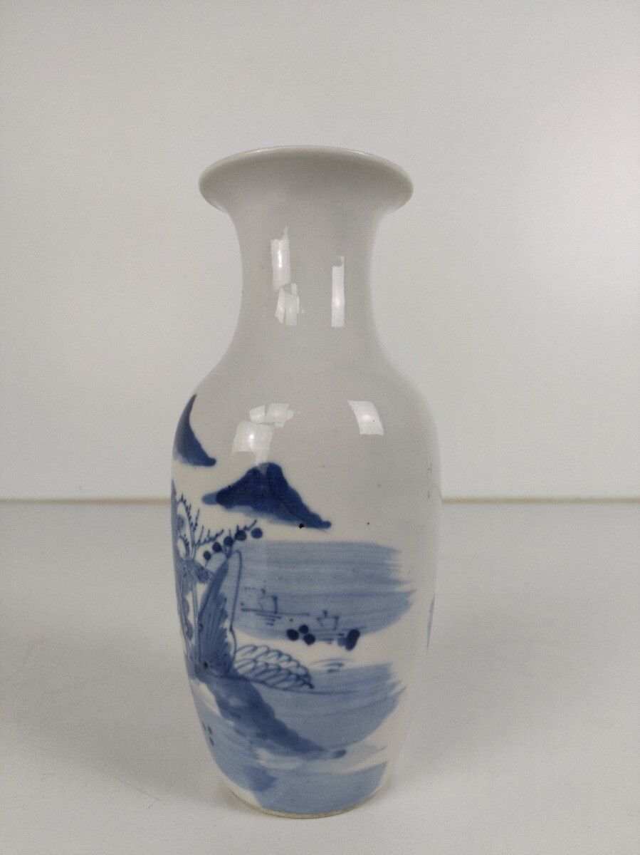Antique Japanese Blue White Vase Hand Painted Decorative photo for sale