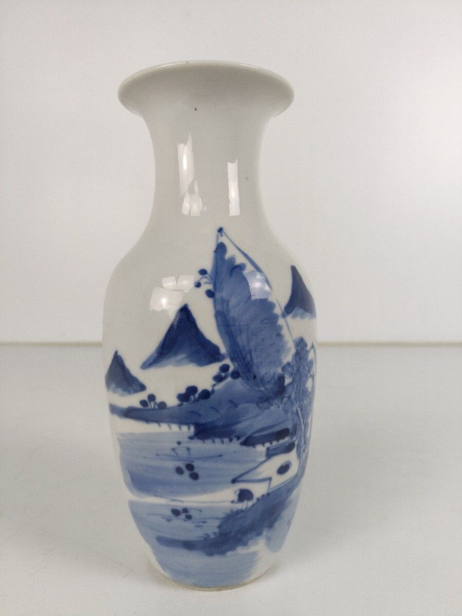 Antique Japanese Blue White Vase Hand Painted Decorative photo buy