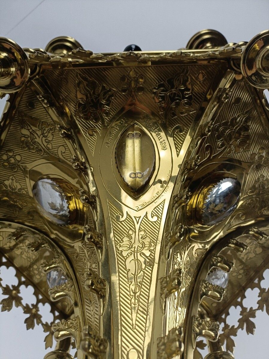 Impressive Neo Gothic Bronze Gold Gilded Chandelier Castle Joseph Wilmotte Golds photo vintage