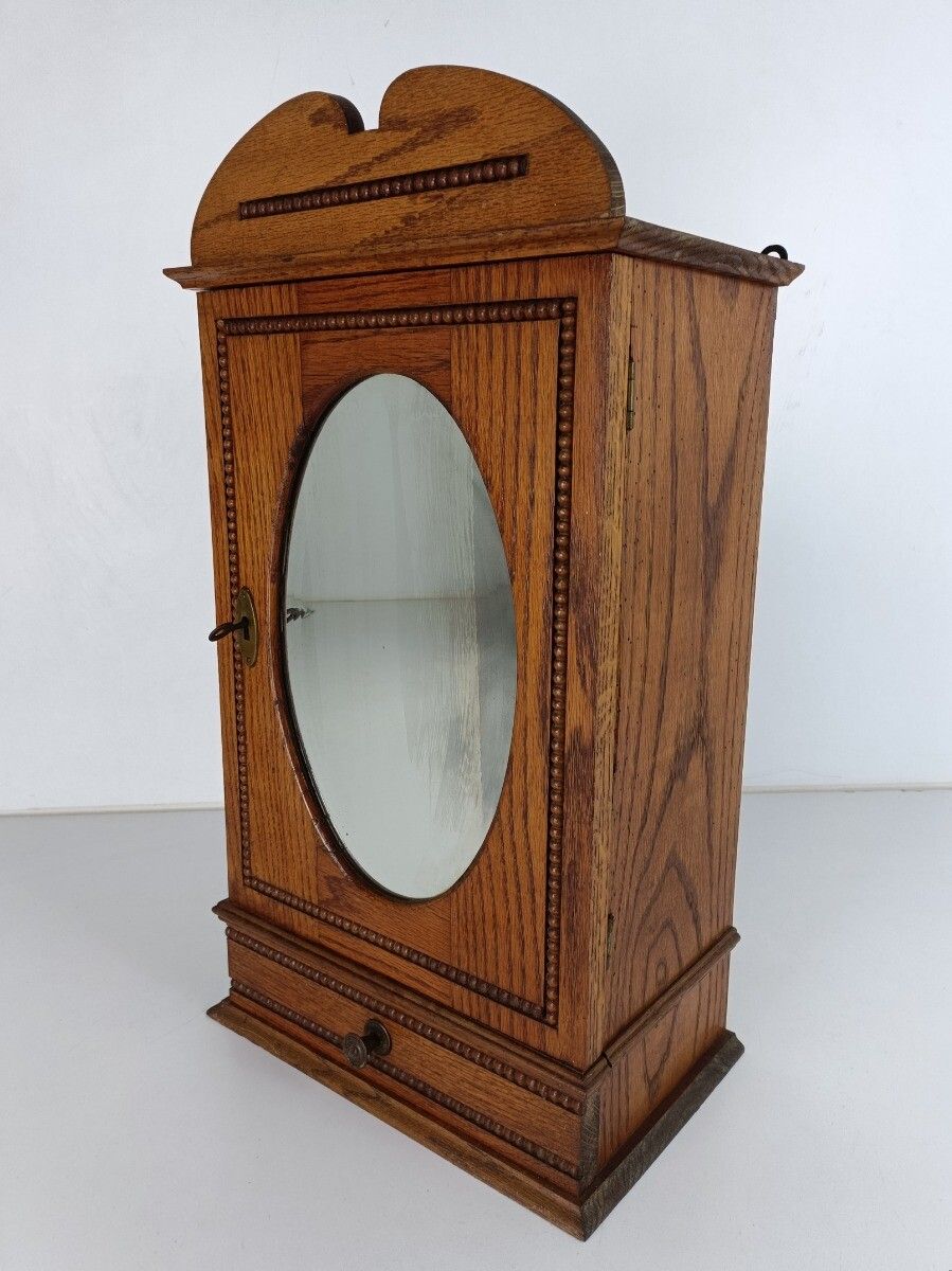 Apothecary Medicine Cabinet Vintage Hobnails Wood Beveled Glass Kitchen Bathroom photo for sale