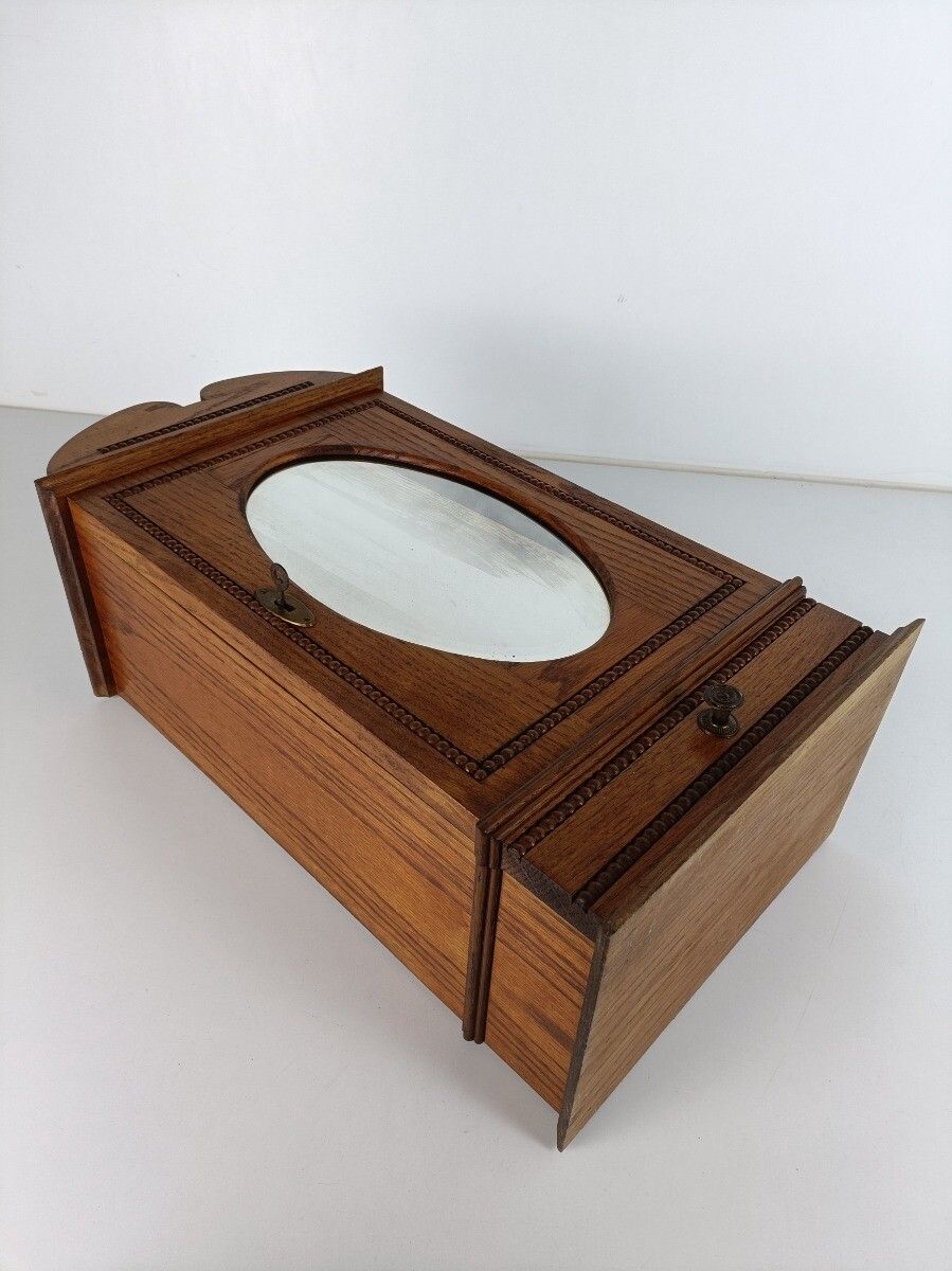 photo furniture Apothecary Medicine Cabinet Vintage Hobnails Wood Beveled Glass Kitchen Bathroom