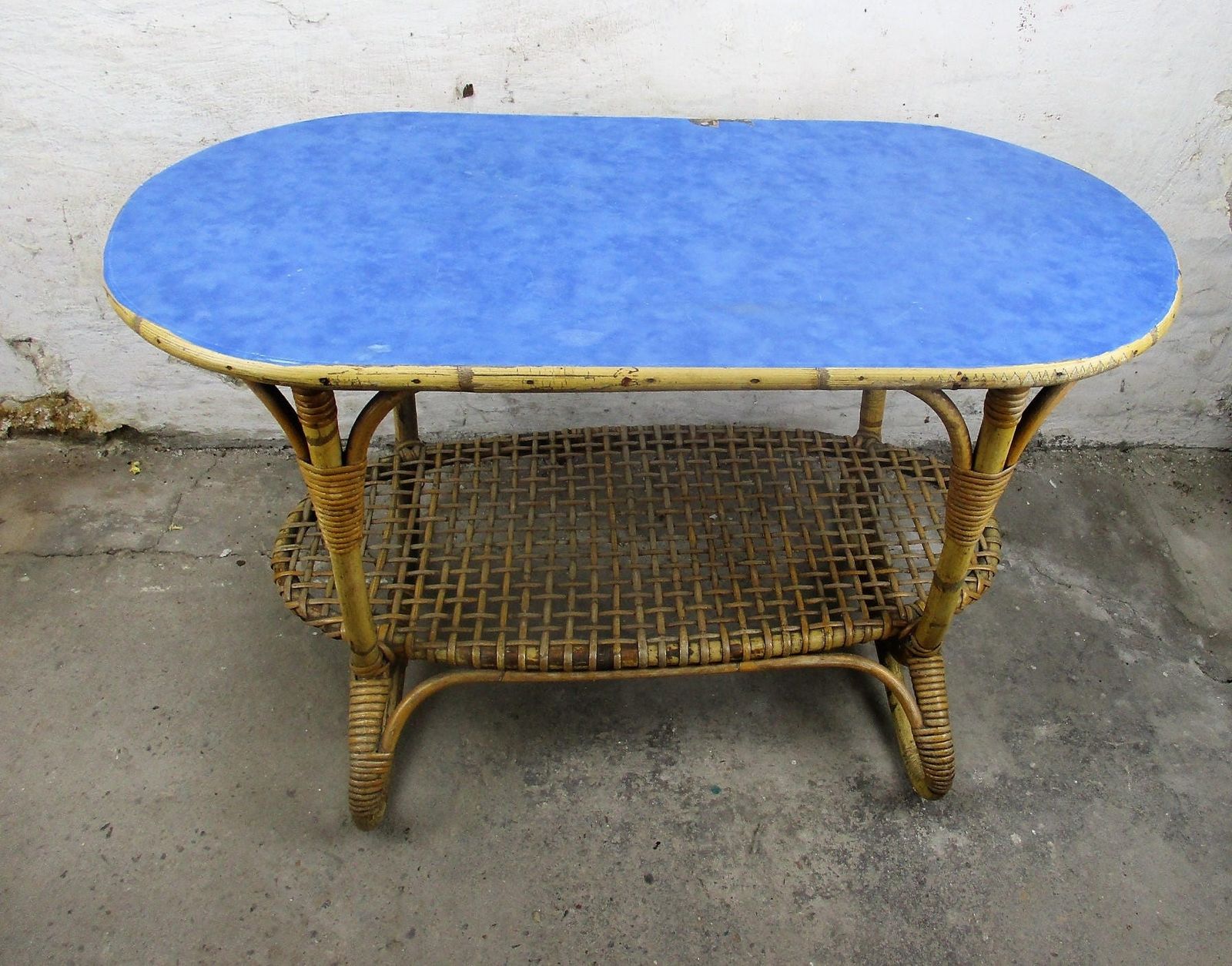 Small Vintage Coffee Table Side Occasional Table Rattan Bohemian Hobo Chic photo furniture