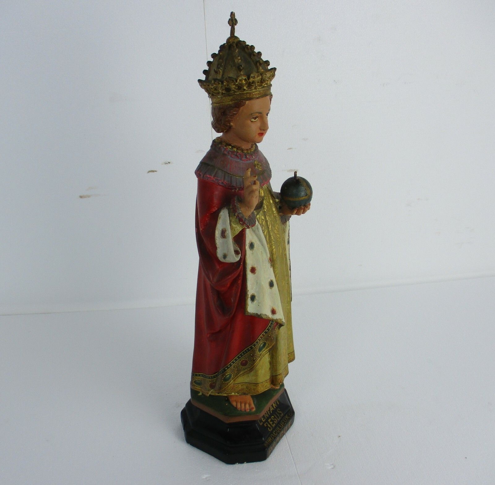 Xl Statue Infant Of Prague Infant Jesus Santo Nino Plaster Chapel Antique 1900 photo vinterior