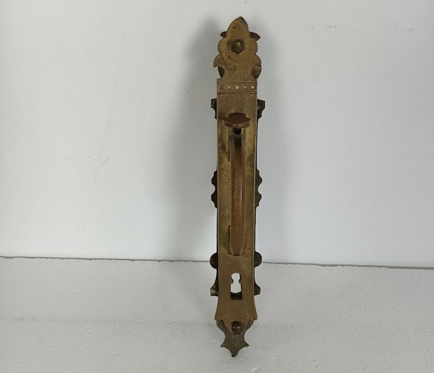 Large Antique Brass Door Pull Push Handle Reclaimed Architectural Ornate Art Nou photo vinterior