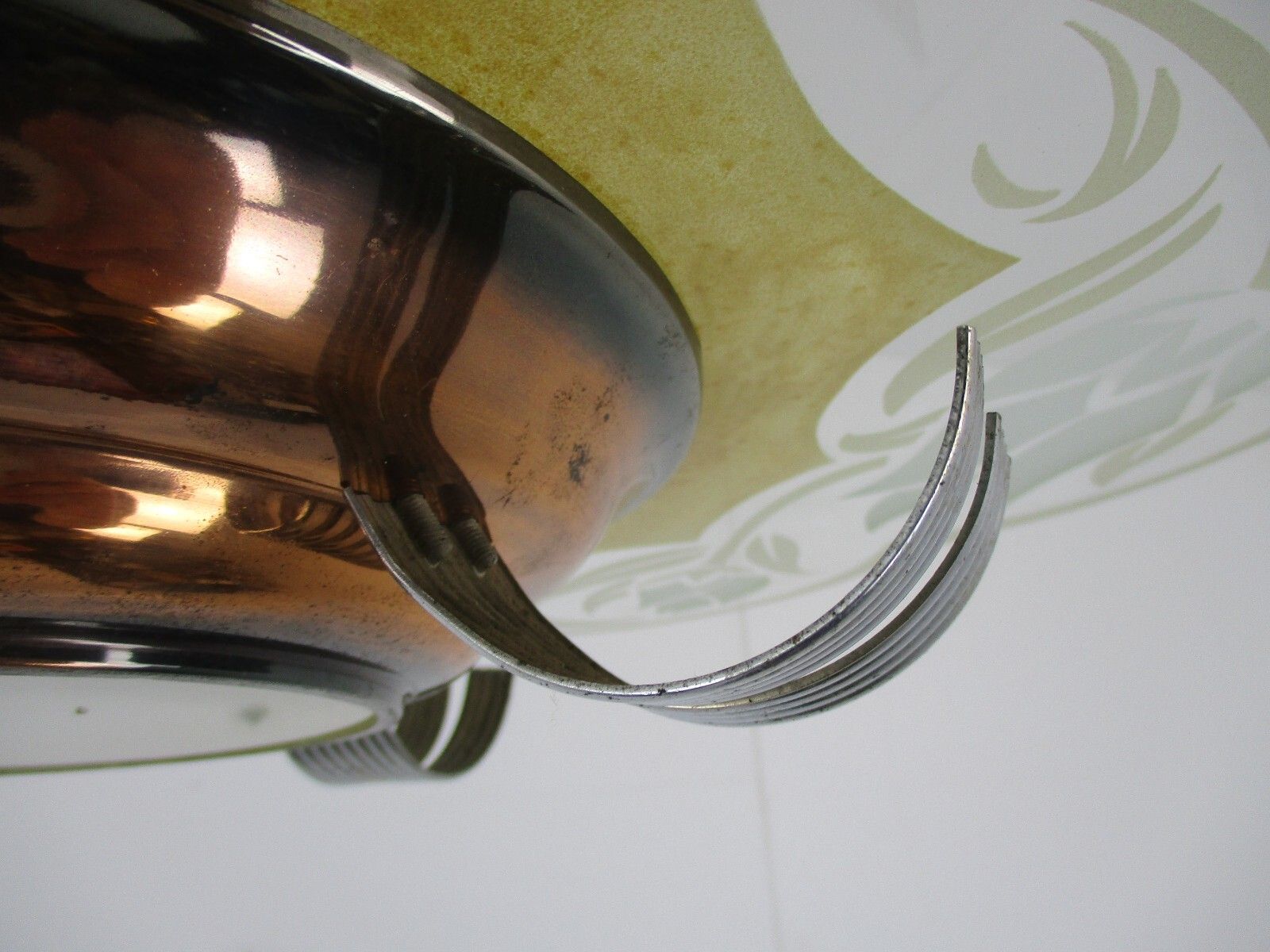 Antique French Art Deco Chandelier Pendant Glass Shade Red Copper 2 Lights photo vintage