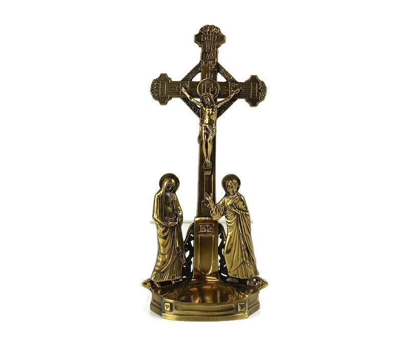 Standing Crucifix Spelter Cross Crucifixion Jesus Christ Golgotha Calvary Vintag