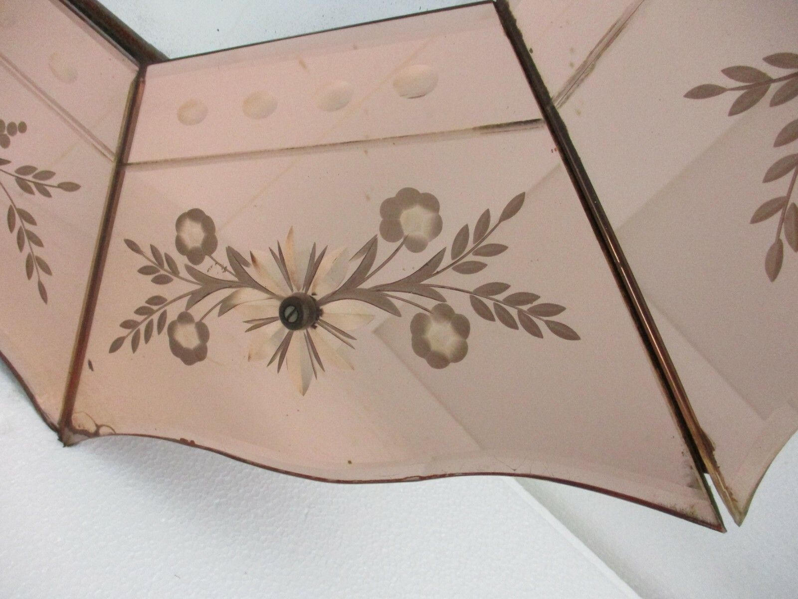 Venetian Mirror Ornate Etched Cut To Clear Glass Panels Pink Clear Art Nouveau photo furniture