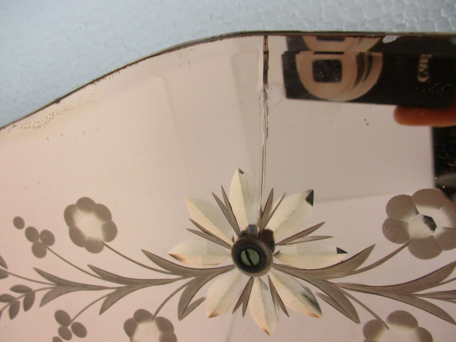Venetian Mirror Ornate Etched Cut To Clear Glass Panels Pink Clear Art Nouveau photo vinterior