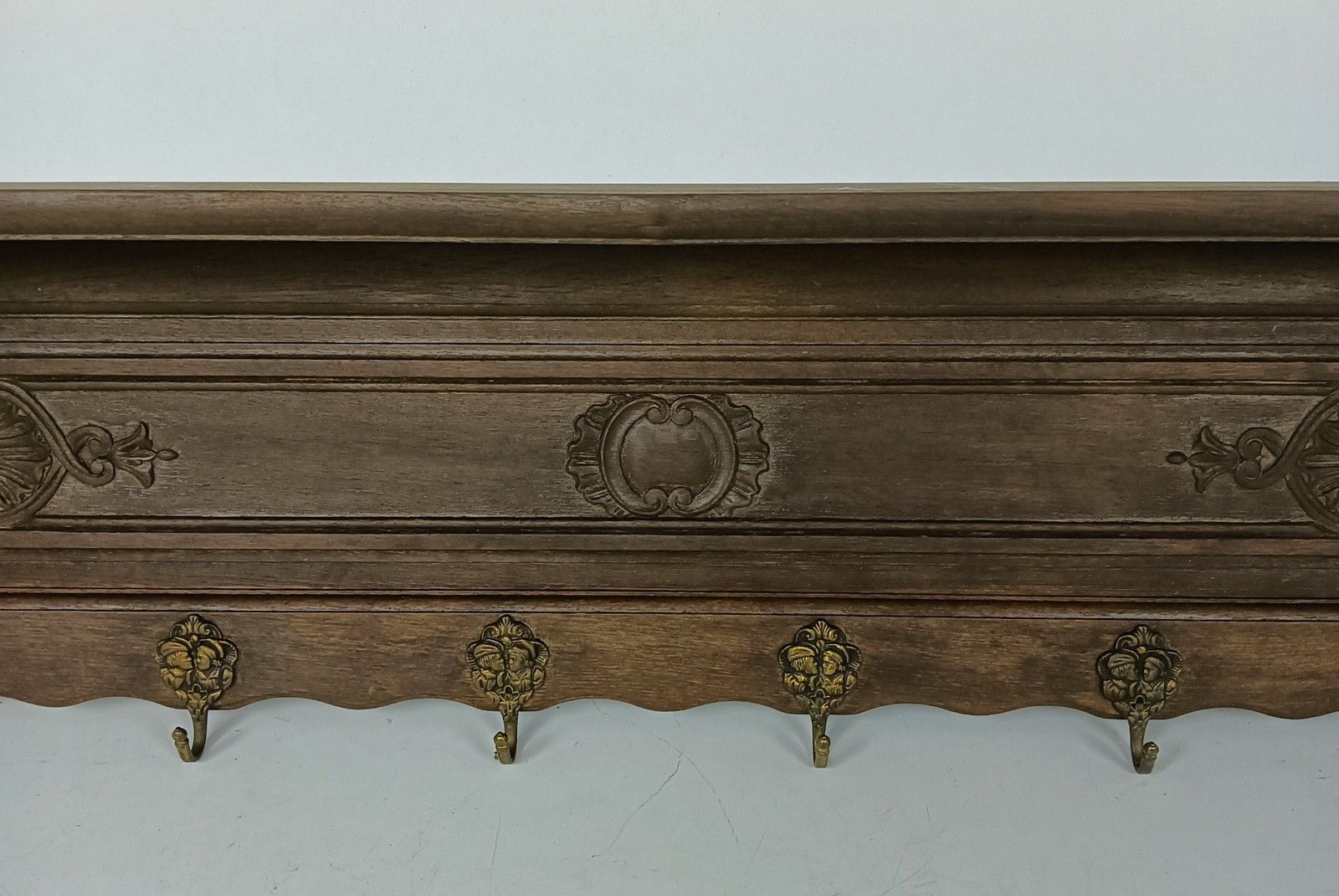 Xl Hand Carved Wood  Coat Hat Kitchen Hallway Rack Antique Dark Colored Hallway photo vintage