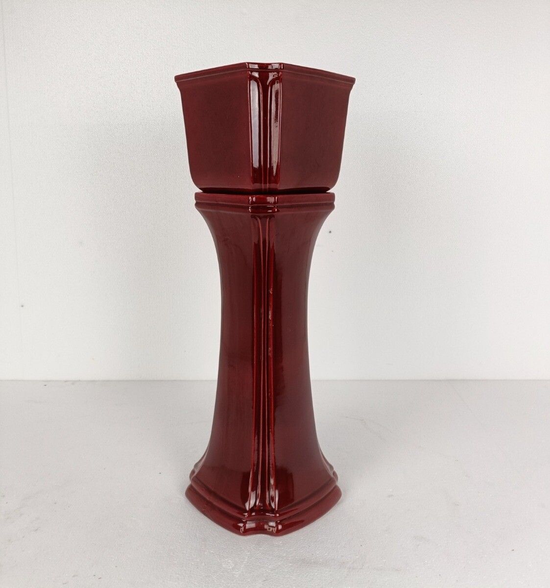Vintage Planter Plus Pedestal Ceramic Pottery West Germany 1960 Scheurig Red Bea photo for sale