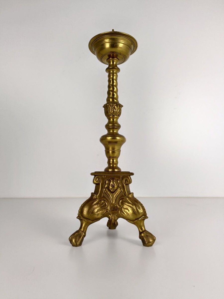 Large Antique Candle Holder Candlestick Church Altar Twisted Stem Monastery Bras photo furniture