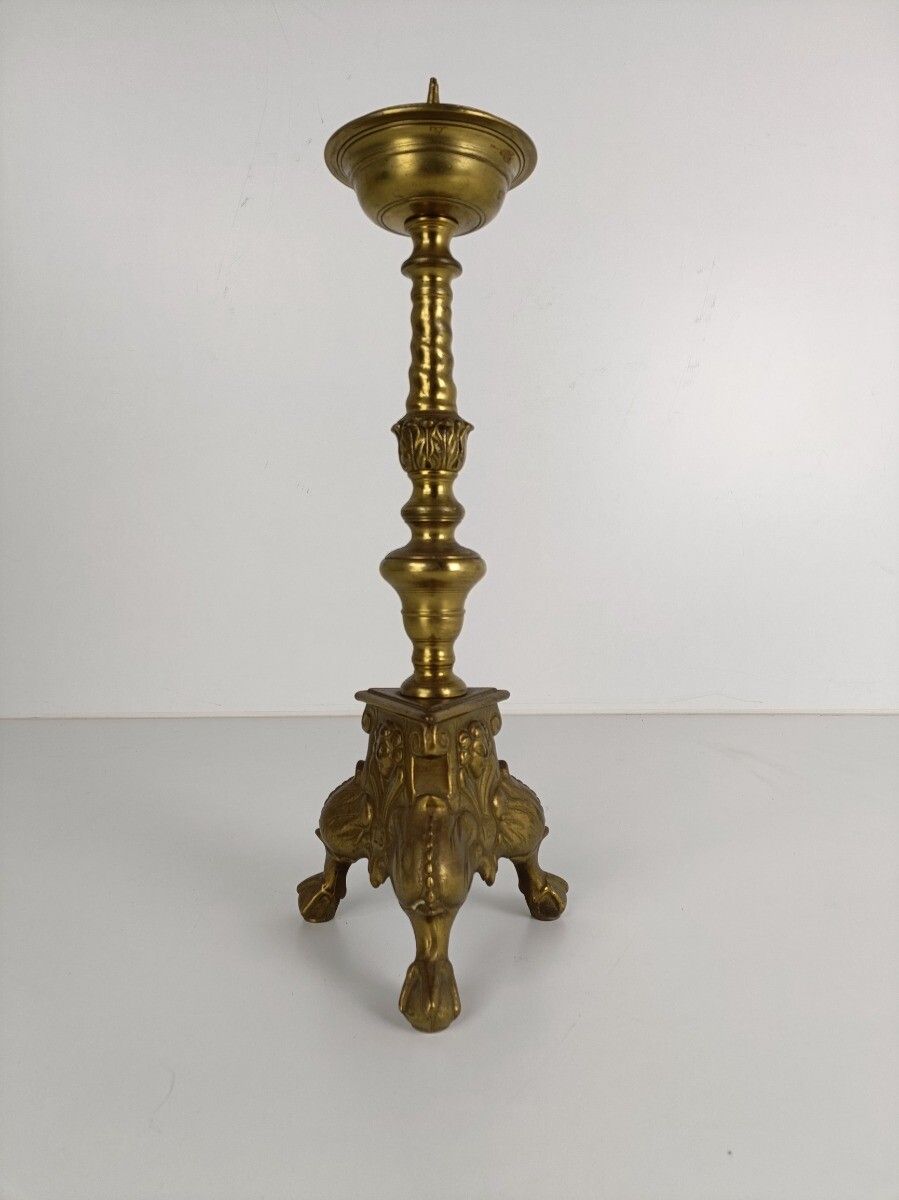 Large Antique Candle Holder Candlestick Church Altar Twisted Stem Monastery Bras photo for sale