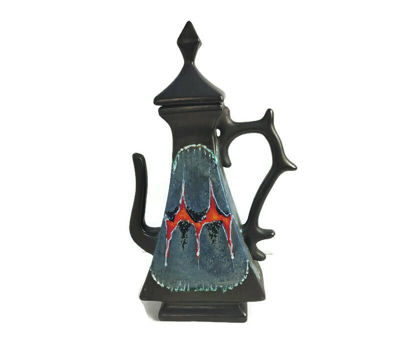 Tea Coffee Pot Vase Ewer Fat Lava Stoneware Italy Italian Funky Vintage Retro