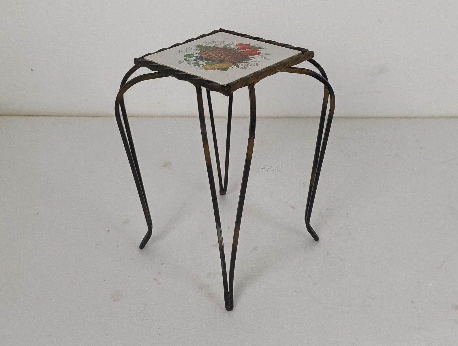 Vintage Side Table Plant Stand Ceramic Tile Mettlachgermany  Funky Wrought Iron photo Furniture