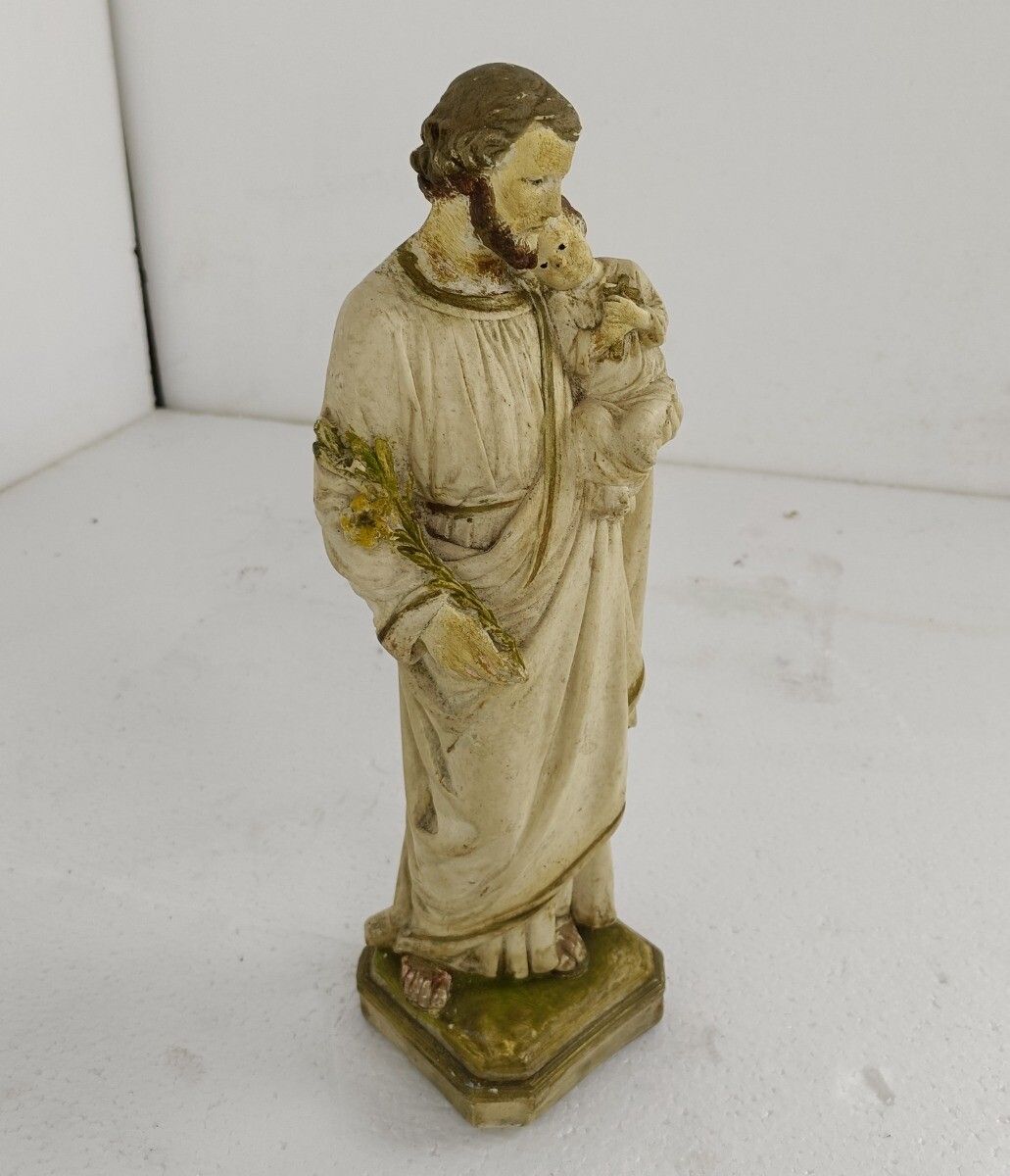 Statue Saint Joseph Protector Of Homes  Infant Jesus Statue  Lillies Plaster Vin photo 61.0