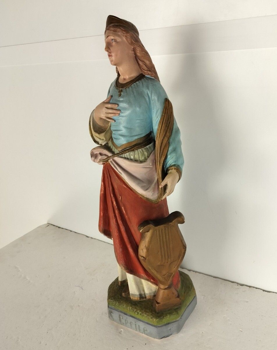 Large Statue Plaster Saint Cecilia Cecelia Martyr Patroness Musicians Collector photo Art