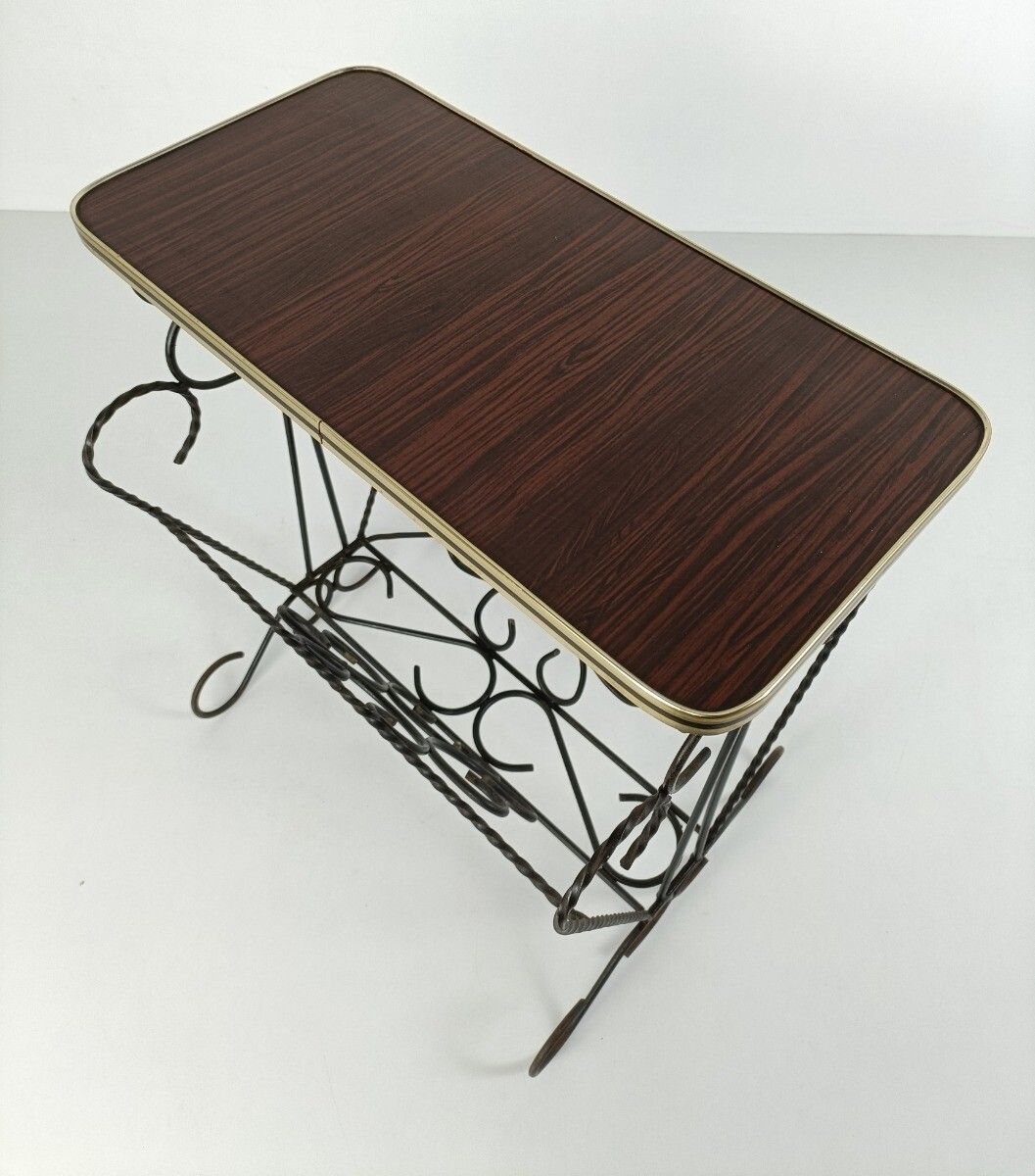 Vintage Mid Century Modern Magazine Newspaper Basket Side Table Wooden Top  Wrou photo buy