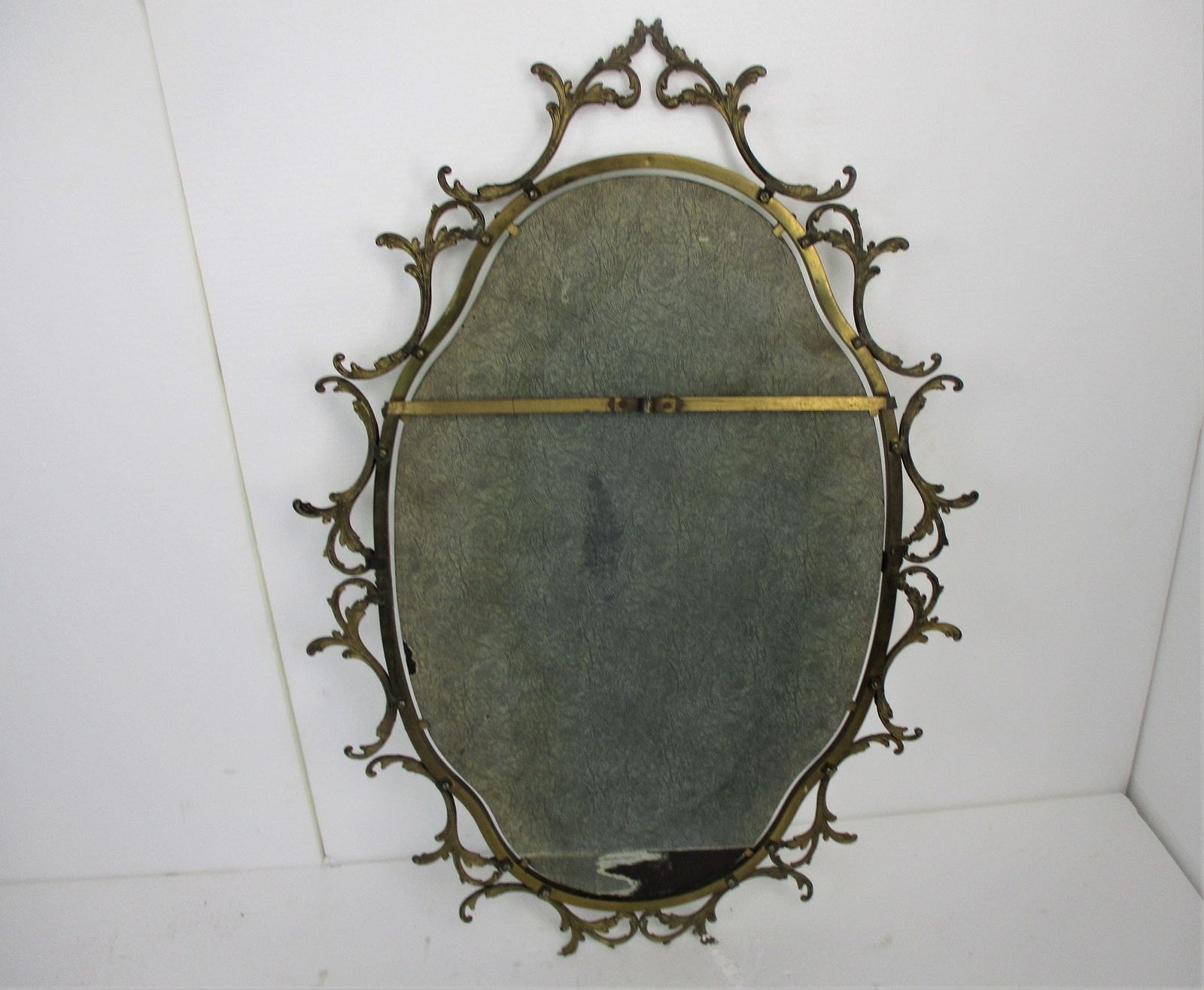 Large  Ornate Oval Brass Wall Hanging Mirror Hollywood Regency Gorgeous Extremel photo buy