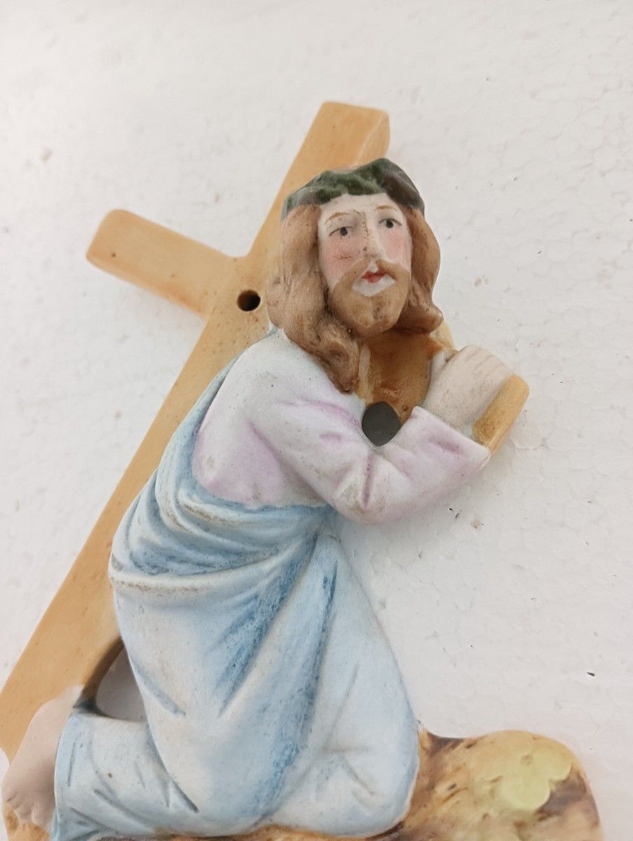 Beautiful Antique Porcelain Holy Water Font Porcelain Jesus Carrying The Cross P photo furniture