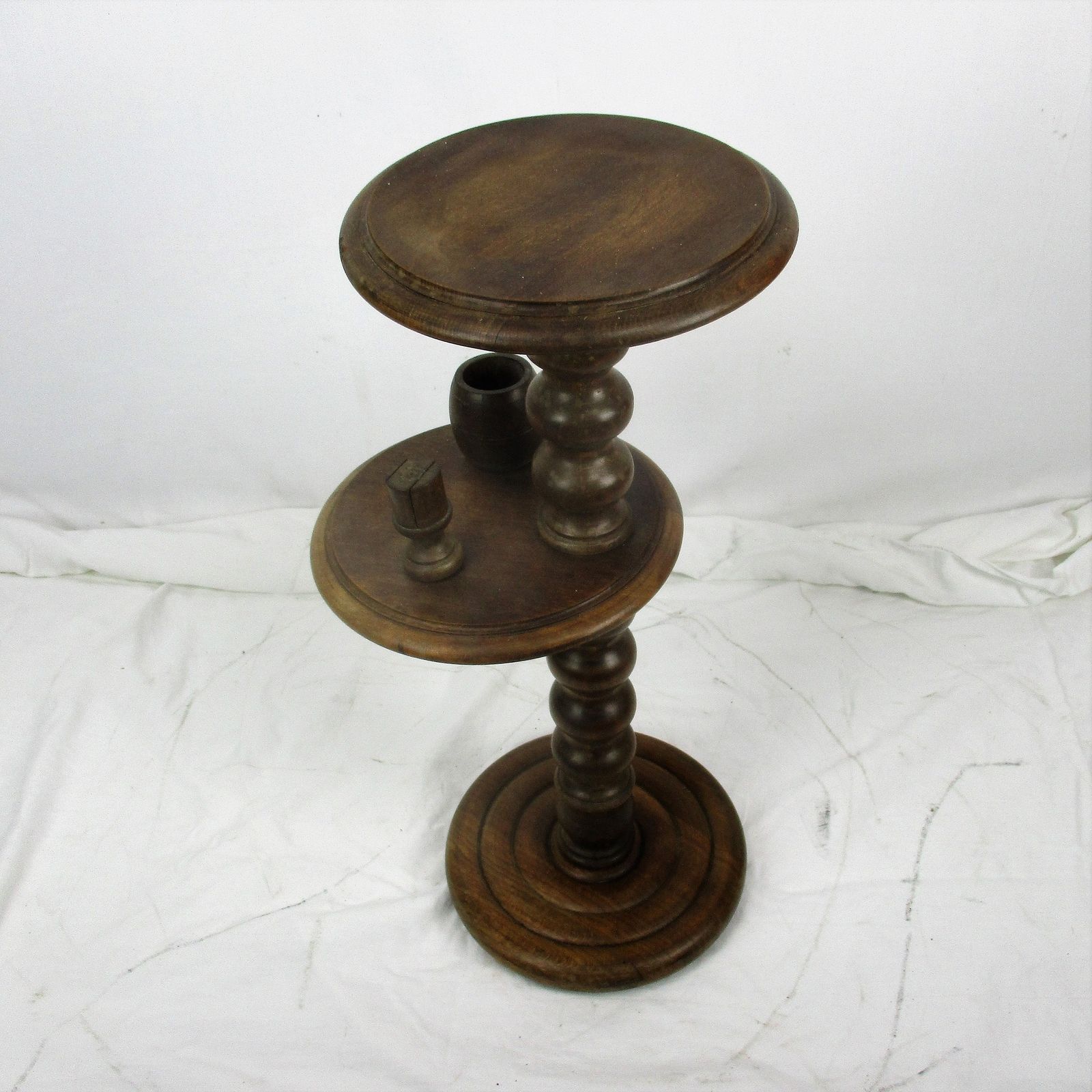 Vintage Carved Wood Edwardian Pedestal Smoking Table Plant Bonsai Stand 2 Tier photo for sale