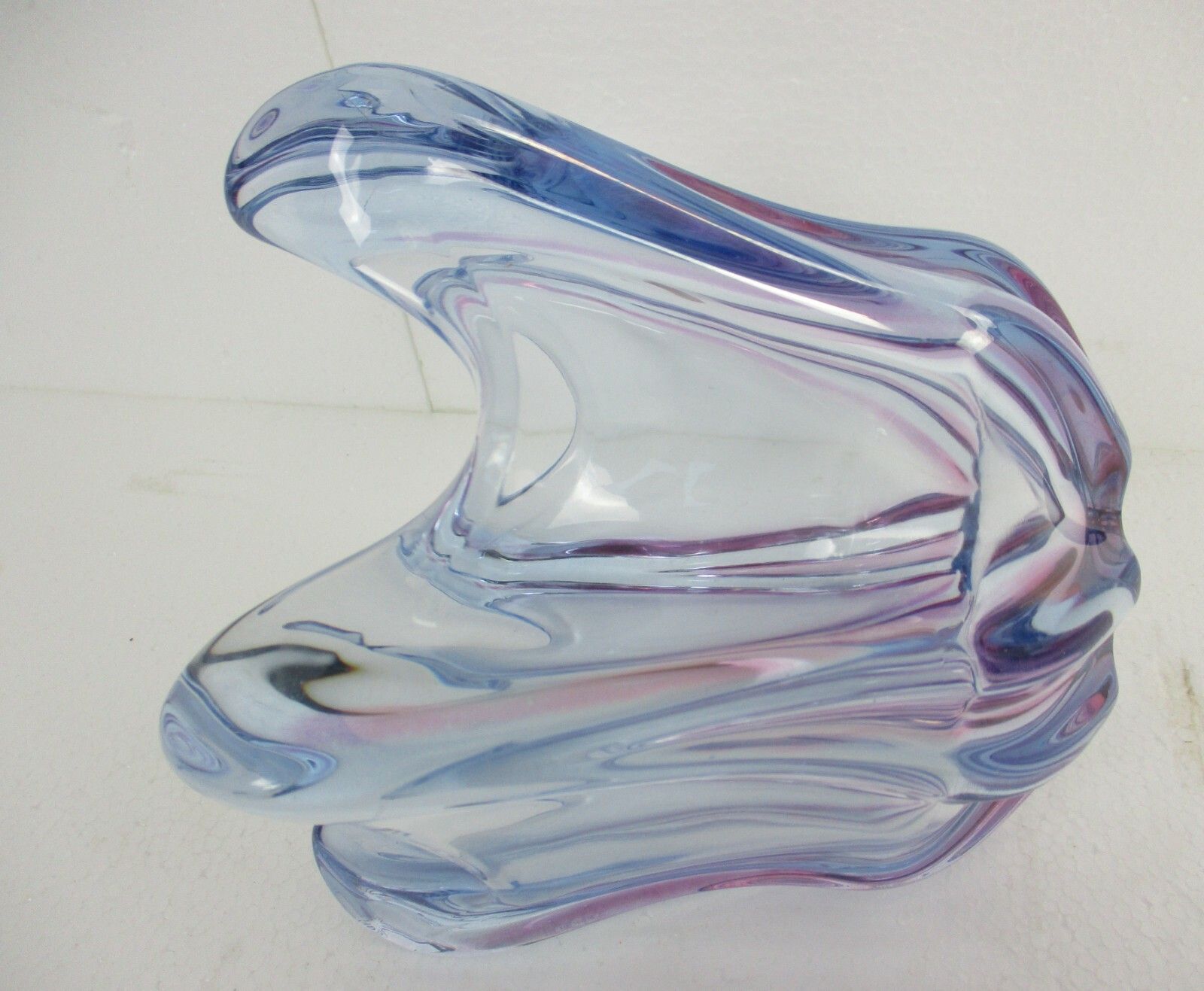 Italian Cranberry Blue Bowl Dish Centerpiece Murano Seguso Art Glass Modernist photo vinterior