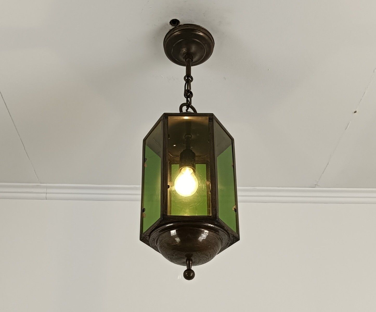 Pendant Lantern Chandelier Green Art Glass Ceiling Light Brass Beautiful Brass photo buy