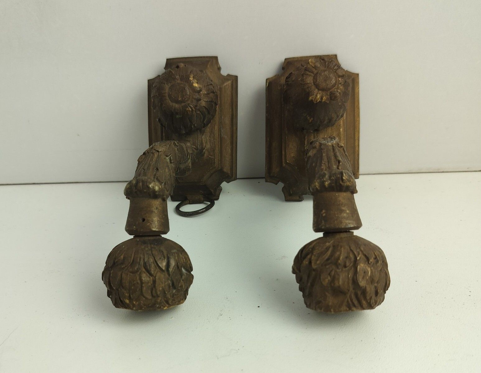 18th Century Antique Brass Wall Mounted Candle Holders Ornate Rare photo furniture