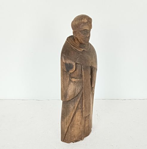 Hand Carved Wooden Folk Art Monk Priest Gothic Vintage Signed photo furniture