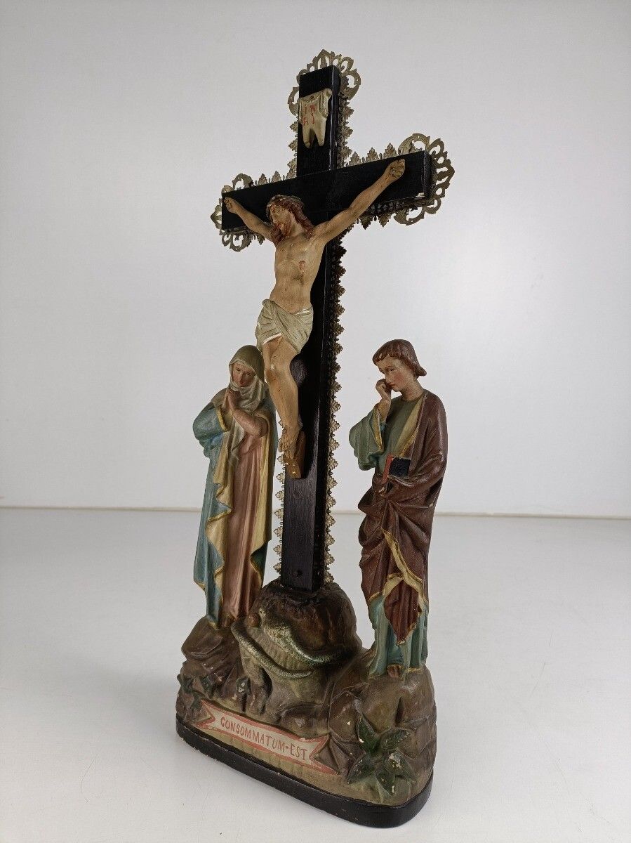 Calvary Crucifix Christ Crucifixion Mary Magdalene St John Consummatum  Est Plas photo Art