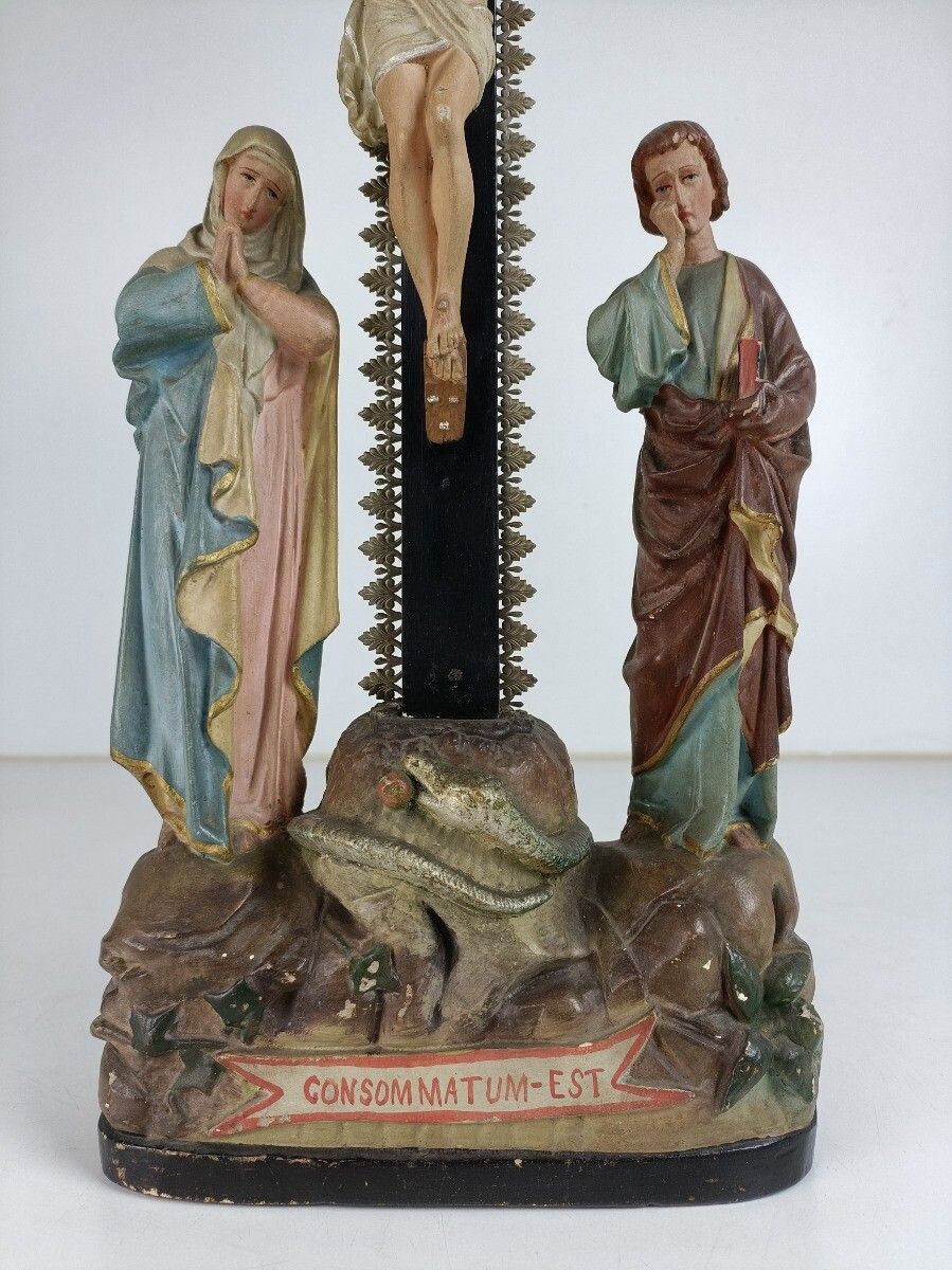 Calvary Crucifix Christ Crucifixion Mary Magdalene St John Consummatum  Est Plas photo 323.0