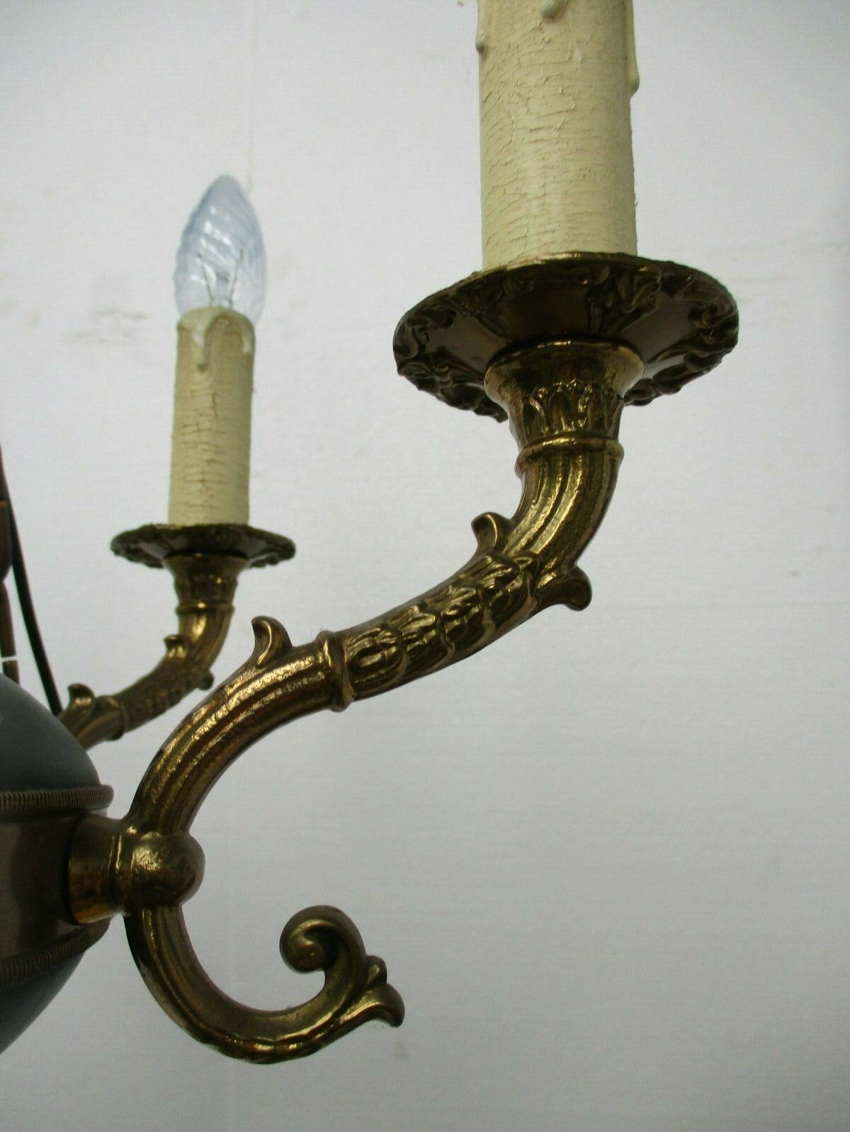 photo furniture French Empire  Chandelier Green Tole Brass 6 Arms Hollywood Regency Beautiful