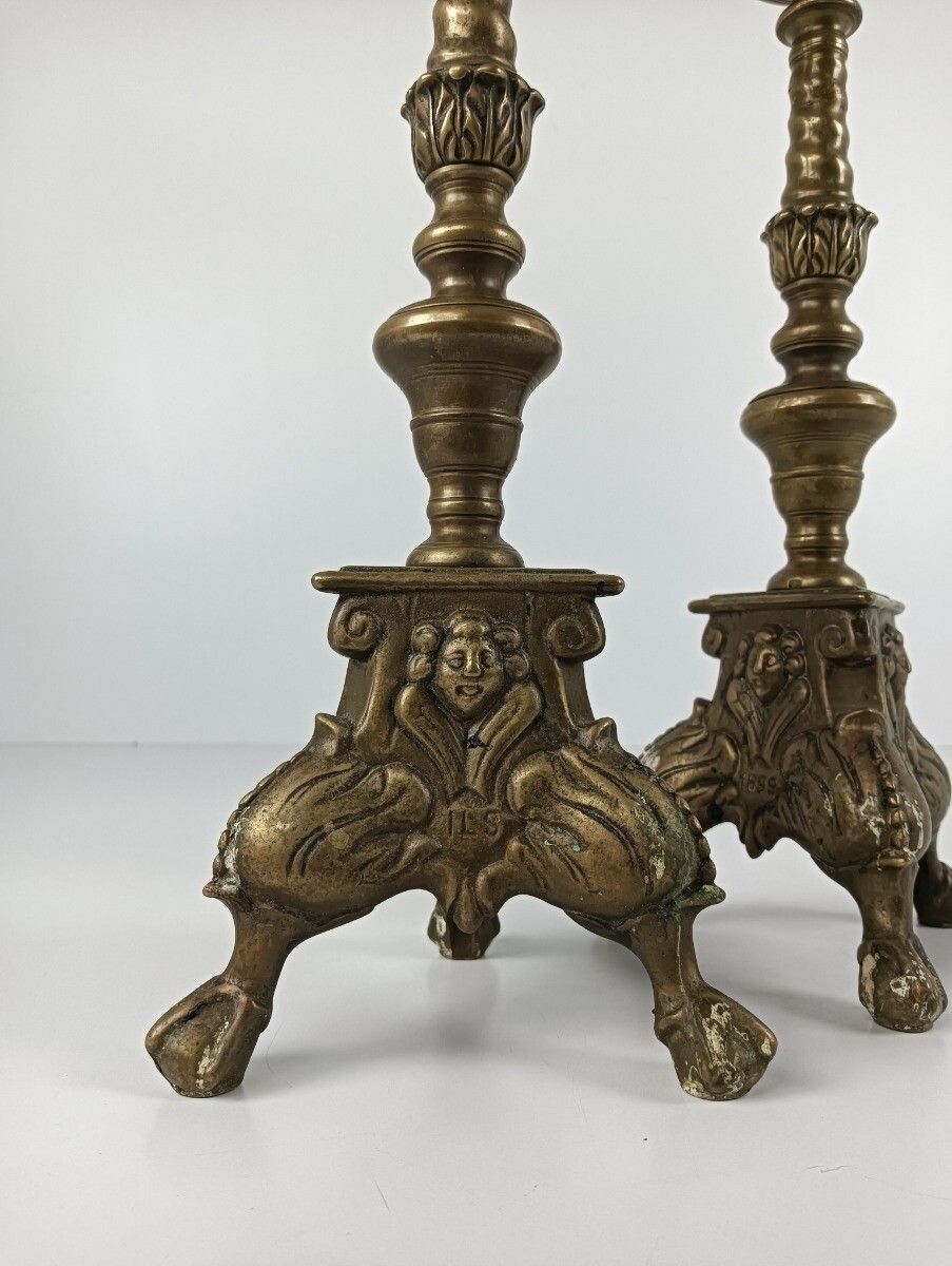 Candle Stick Candle Holders Brass Angel Faces Putti Eagle Legs Antique Couple Be photo buy