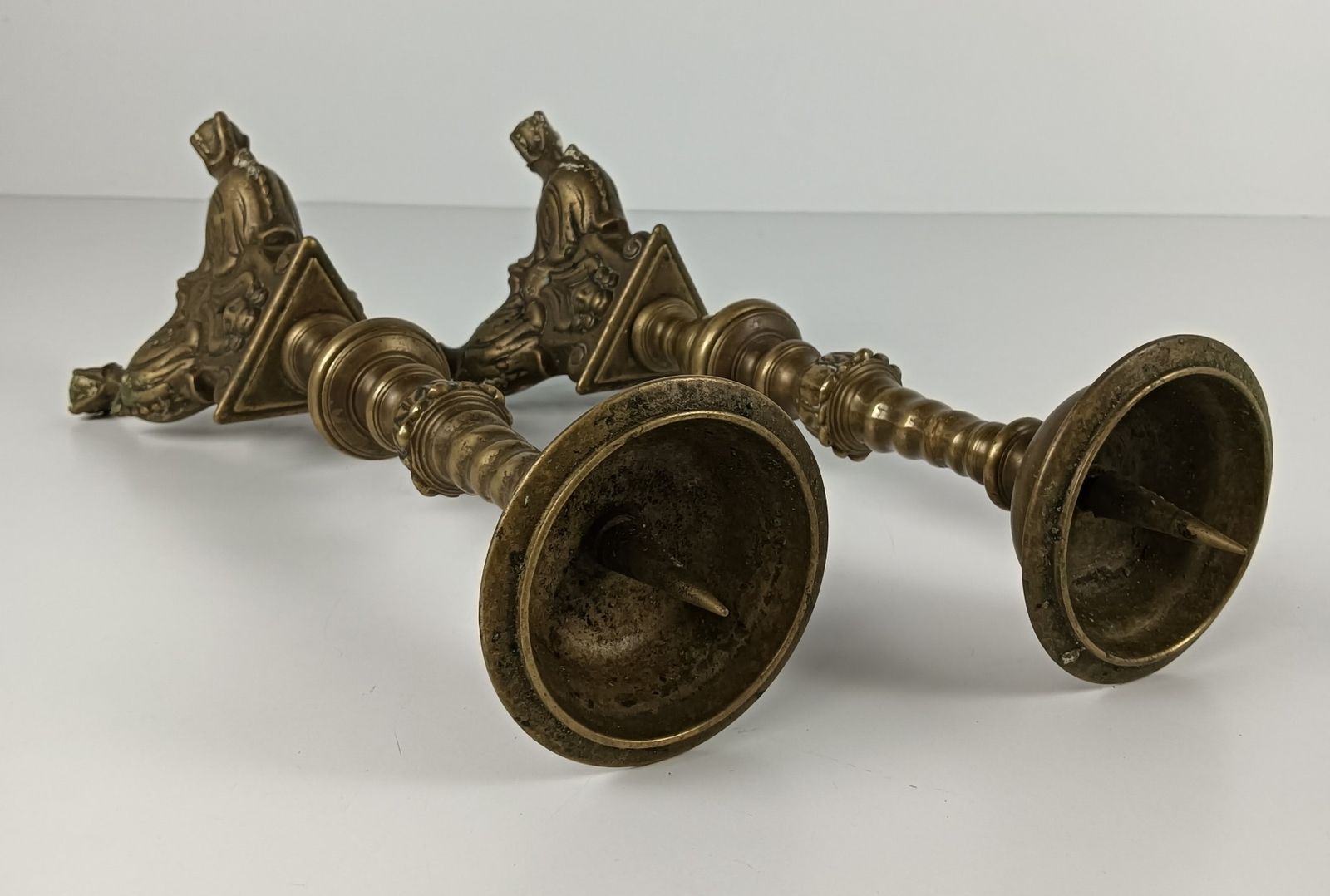 Candle Stick Candle Holders Brass Angel Faces Putti Eagle Legs Antique Couple Be photo vintage