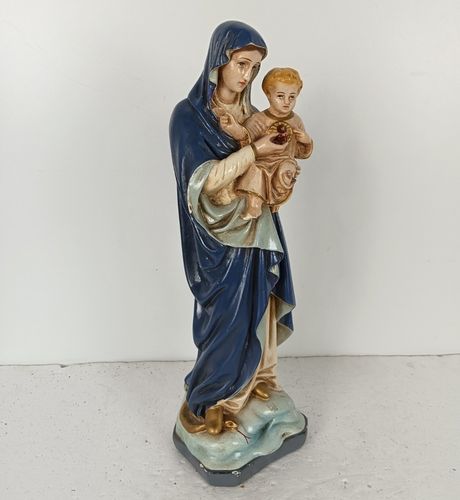 photo furniture Antique Neo Gothic Statue Our Virgin Mary Infant Jesusthreading On Snake Polychr