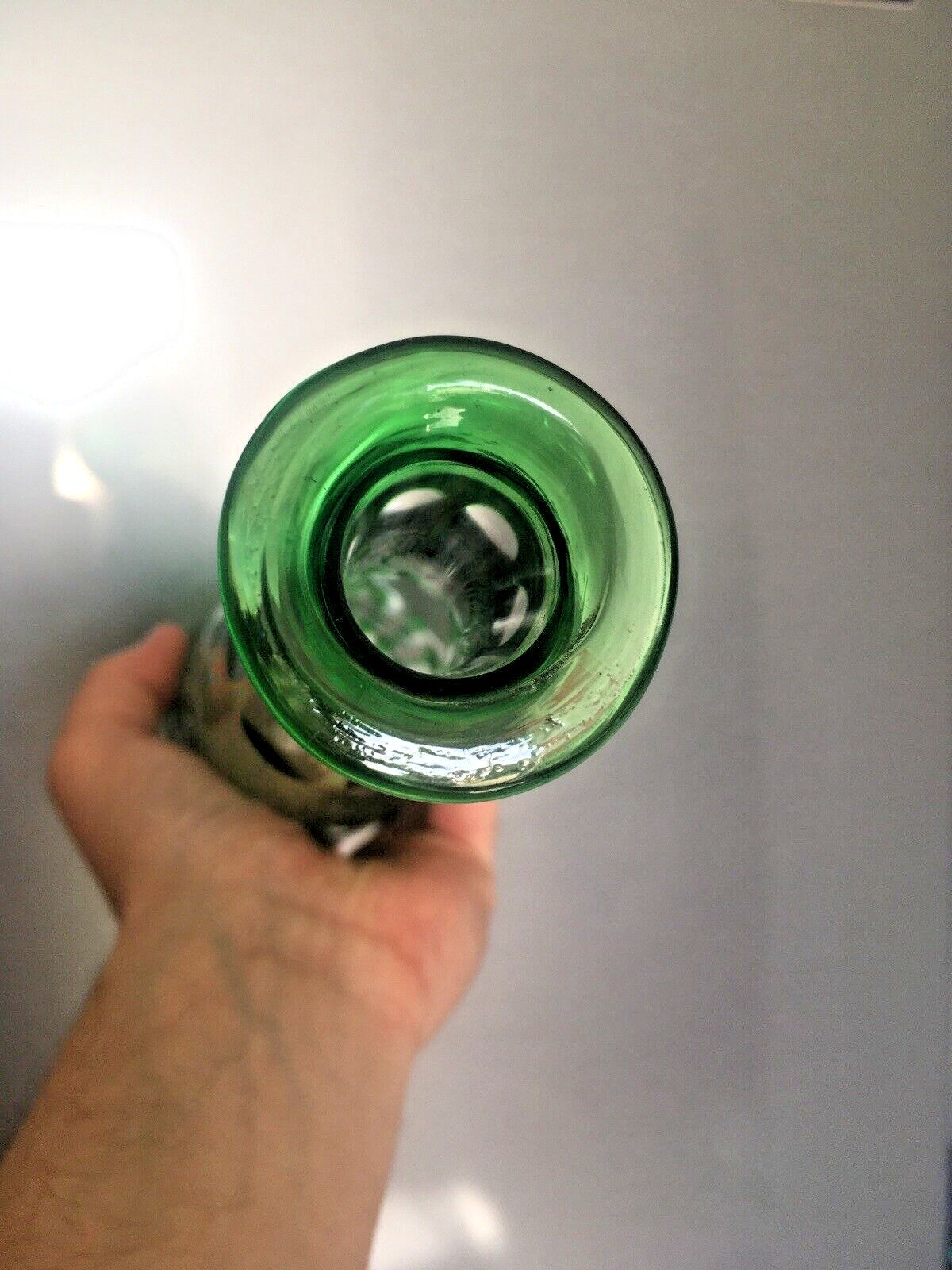 photo vinterior Stunning Antique Bohemian Crystal Green Cut To Clear Glass Decnater   St Louis ?