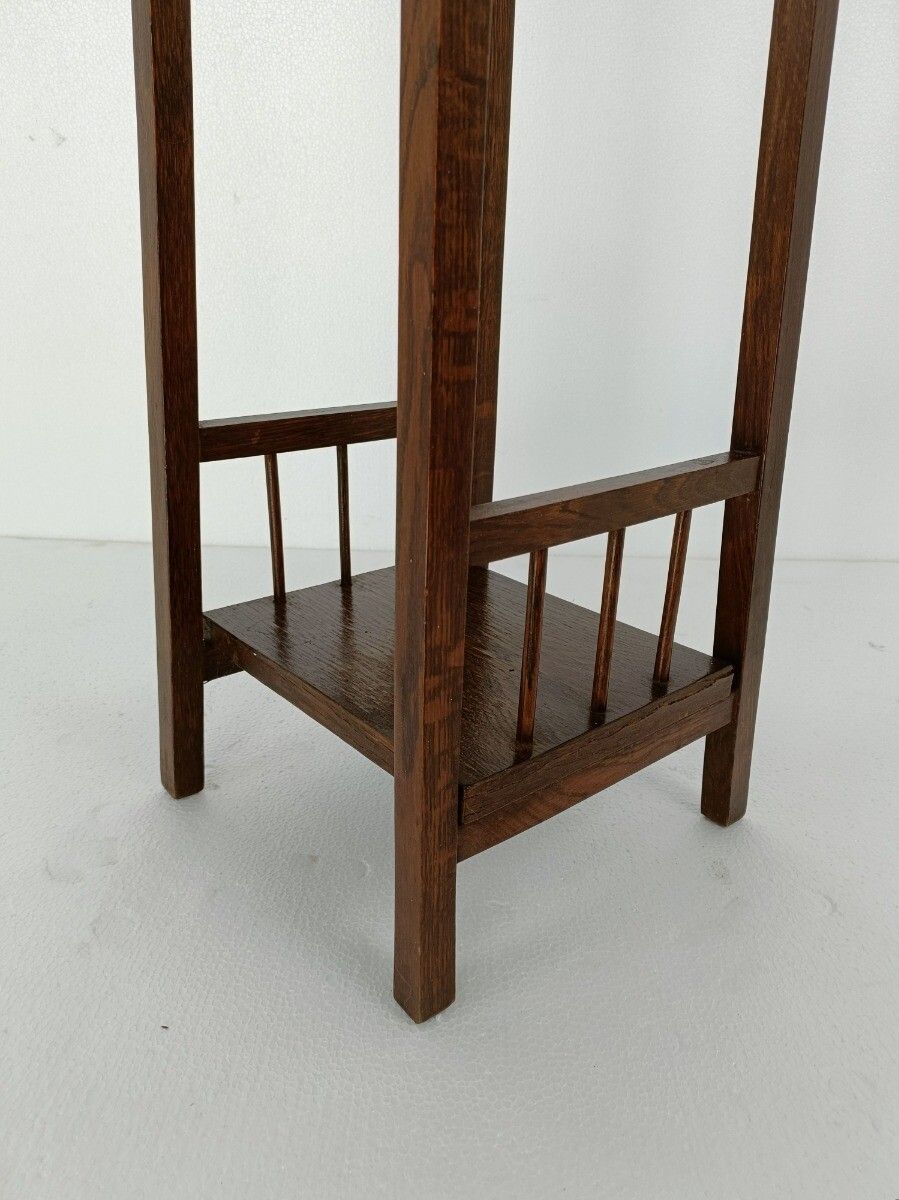 Vintage Wood Pedestal Display Table Plant Stand Tile Victorian Scene Two Tier Ba photo Furniture