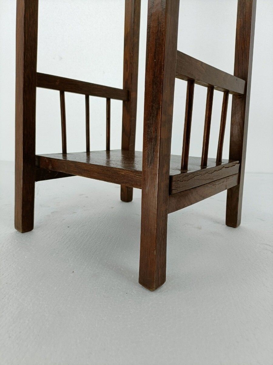 Vintage Wood Pedestal Display Table Plant Stand Tile Victorian Scene Two Tier Ba photo buy