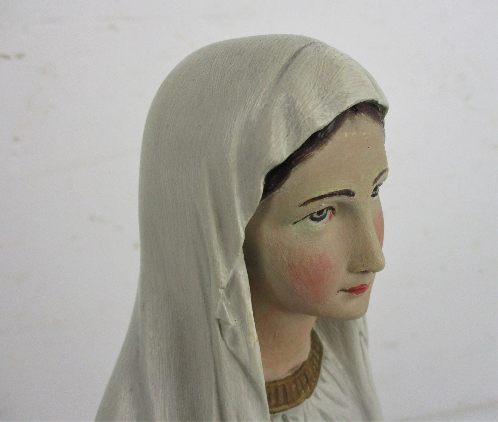 Large Statue Virgin Mary Madonna Plaster Folded Hands Chapel Gorgeous Face 24.4& photo vinterior