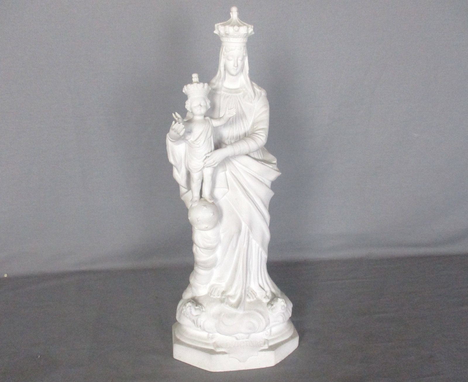 French Antique 1900 Bisque Statue Virgin Mary Our Lady Victoire Madonna Infant J
