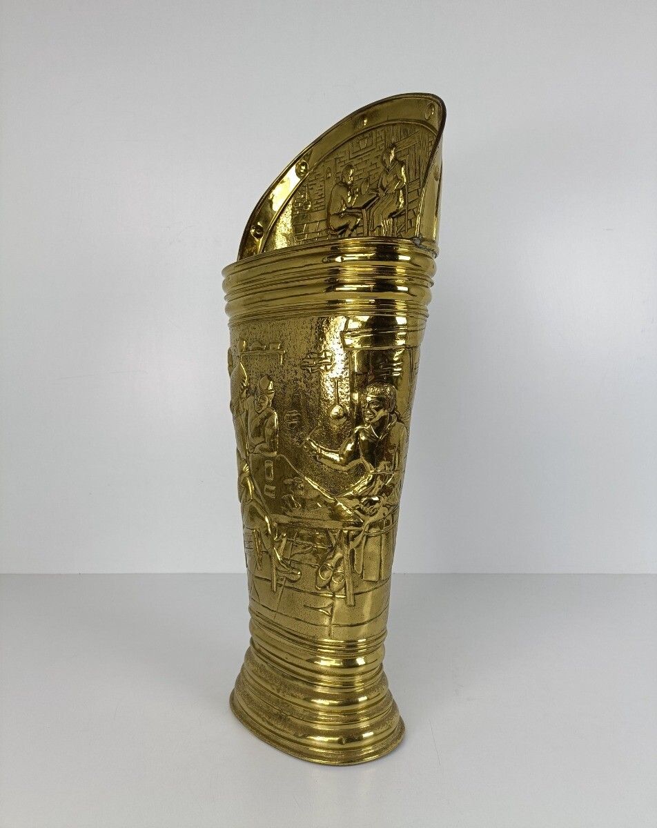 Umbrella Kane Stand Hammered Brass 40s Mid Century Modern Embossed photo for sale