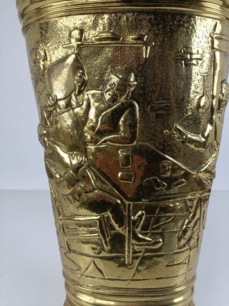 Umbrella Kane Stand Hammered Brass 40s Mid Century Modern Embossed photo vintage