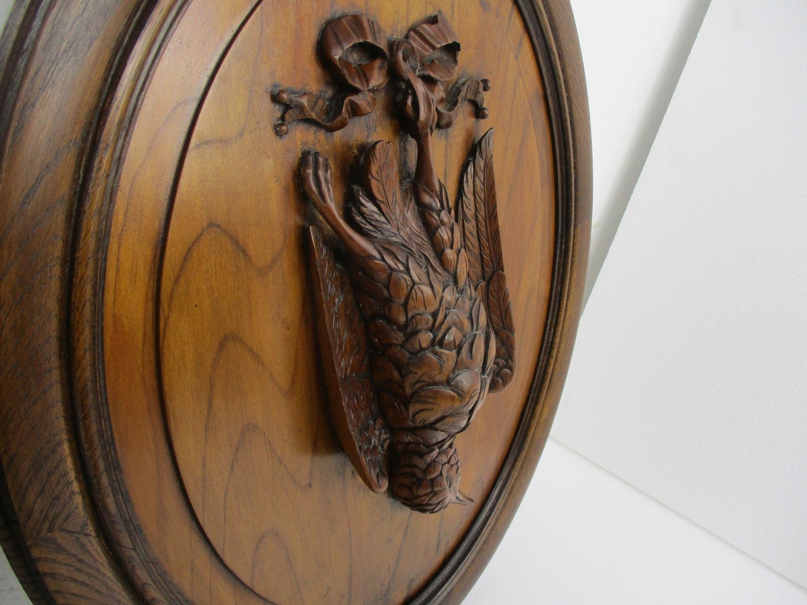 Pair Hand Carved Wooden Medallions Wall Panel Bas High Relief Tableaux Hunt Phea photo Art