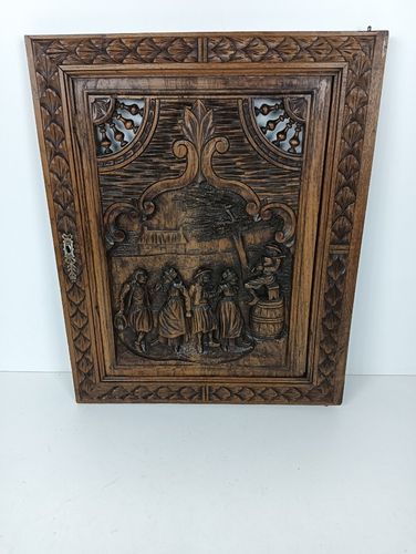 Antique 19th Century Door Panel Breton Figurines Ornate Carved Wood Architectura photo Home Fixtures
