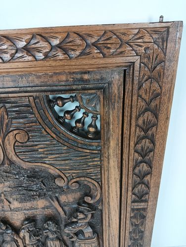 Antique 19th Century Door Panel Breton Figurines Ornate Carved Wood Architectura photo vinterior