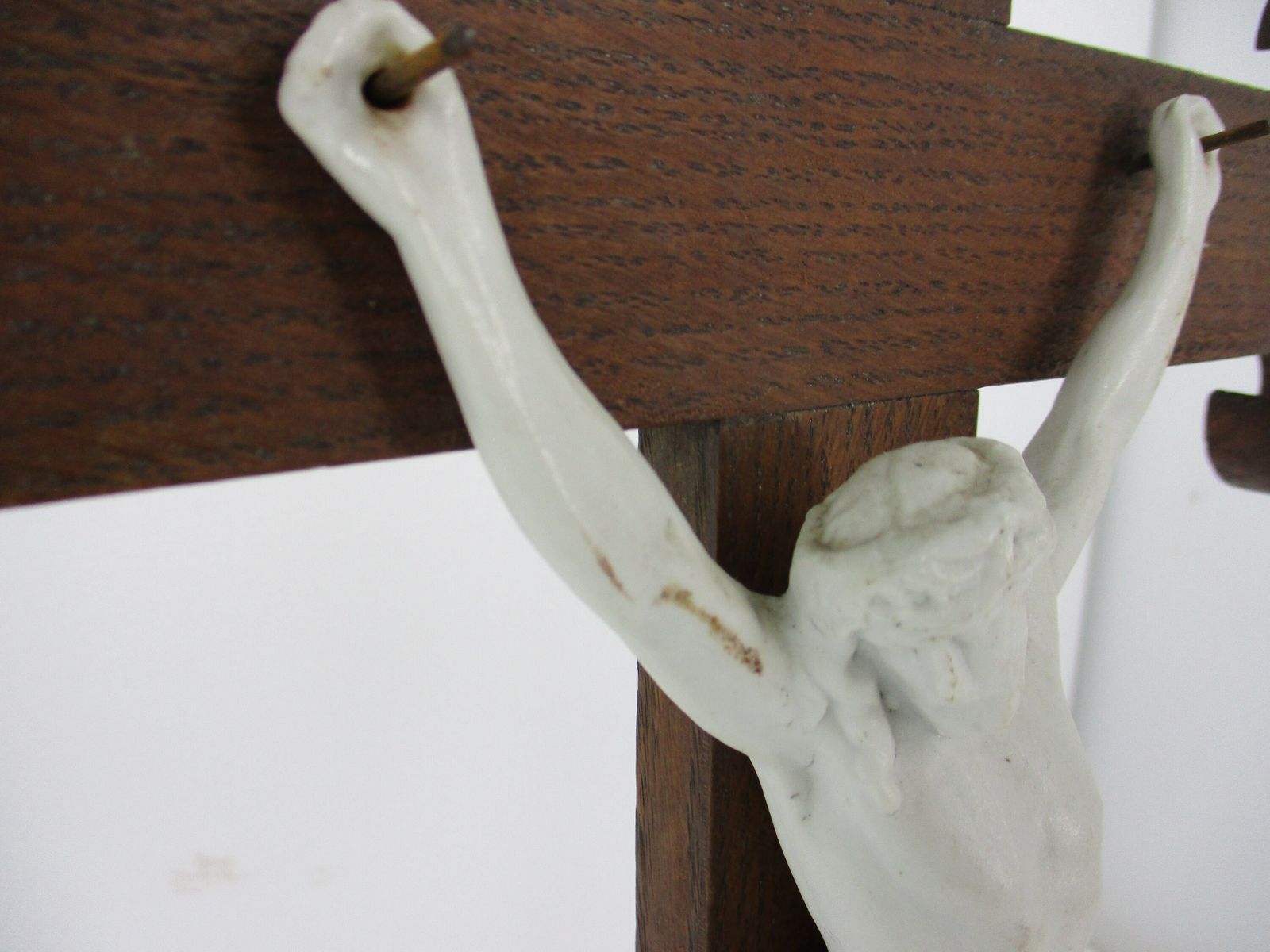 Large French Standing Crucifix Cross Wood Porcelain Corpus Fleur De Lis Lys photo Art