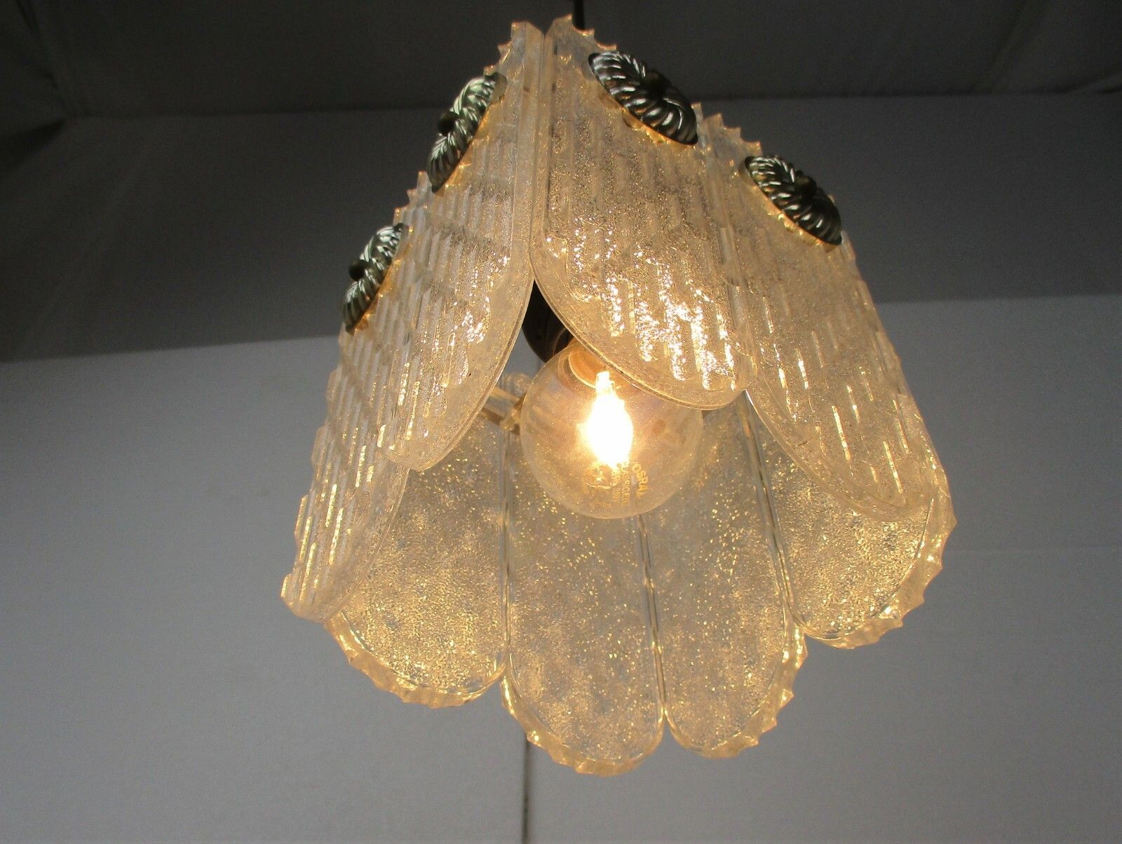 Chandelier Pendant 1 Light Frosted Ice Hard Plastic Germany German Vintage photo furniture